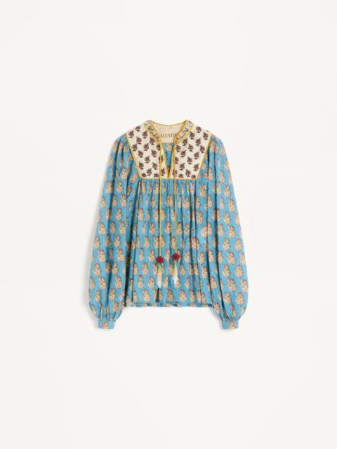 COTTON AND LUREX TOP WITH EMBROIDERED PETALES D'AMOUR PRINT
