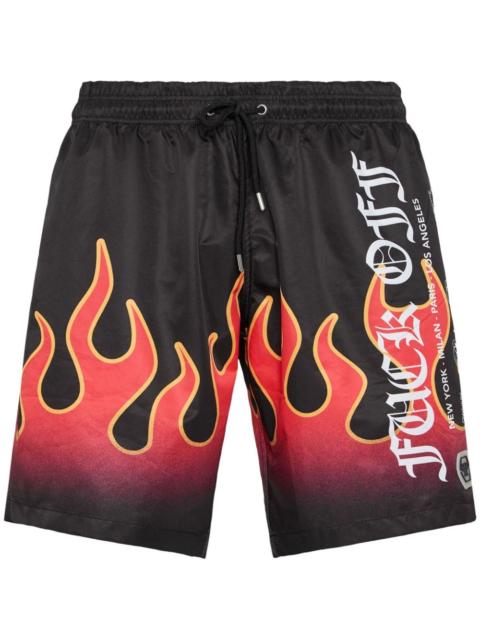 flame-print swim shorts