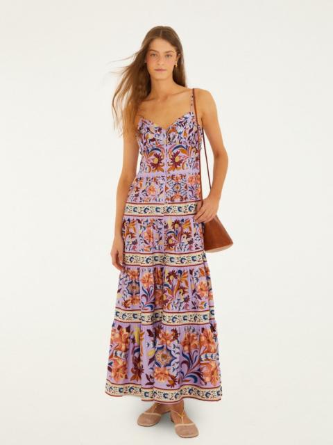 Lilac Flower Tiles Sleeveless Tiered Maxi Dress