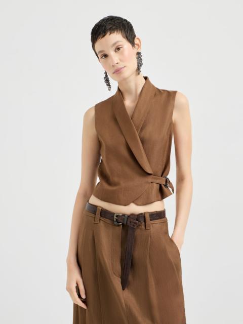 Linen diagonal vest with monili