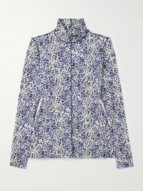 Audrey Ruffled Cheetah-print Jersey Turtleneck Top