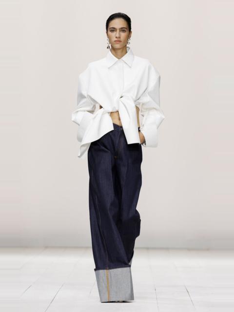 Cuffed Raw Denim Wide-Leg Pants dark wash