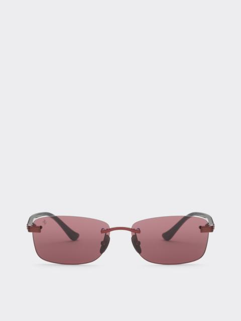 Sunglasses in  shiny red titanium  and acetate with exclusive Ferrari Contrast Pro™ burgundy lenses