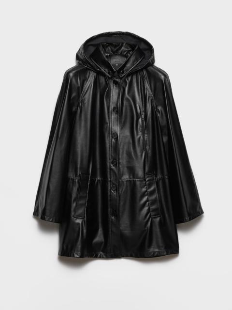 Hooded nappa leather and fabric caban jacket