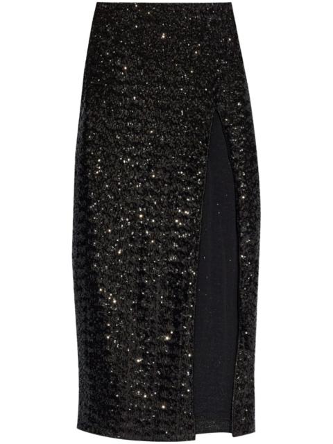 high-waisted sequin-embellished midi skirt