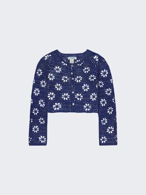 Floral Crochet Cardigan Navy
