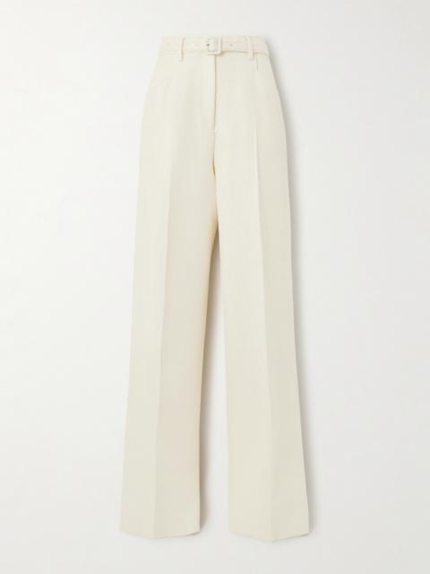 Norman Belted Silk And Wool-blend Wide-leg Pants