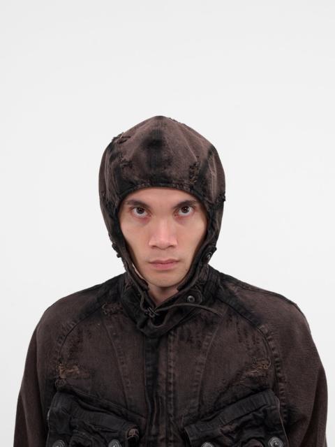 Brown Distressed Denim Aviator Cap