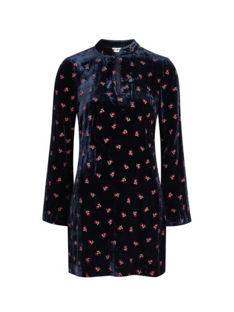 Rixo Calla Floral-embroidered Velvet Mini Dress