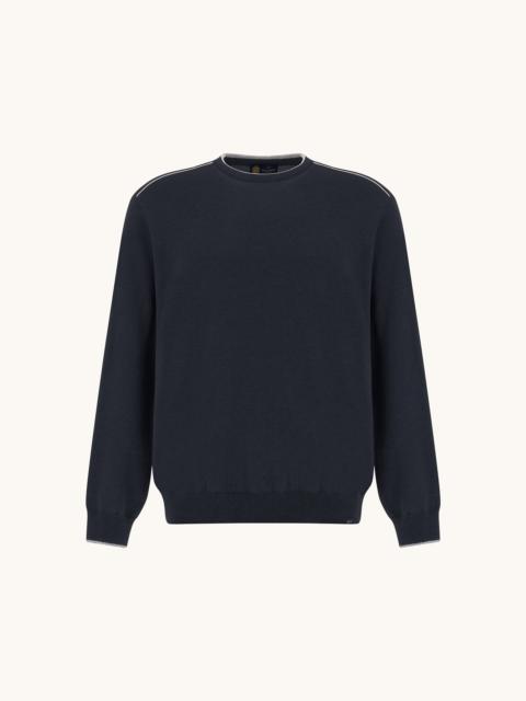 CREW‑NECK SWEATER IN SILK AND COTTON WITH AQUALEATHER SUEDE DETAILS