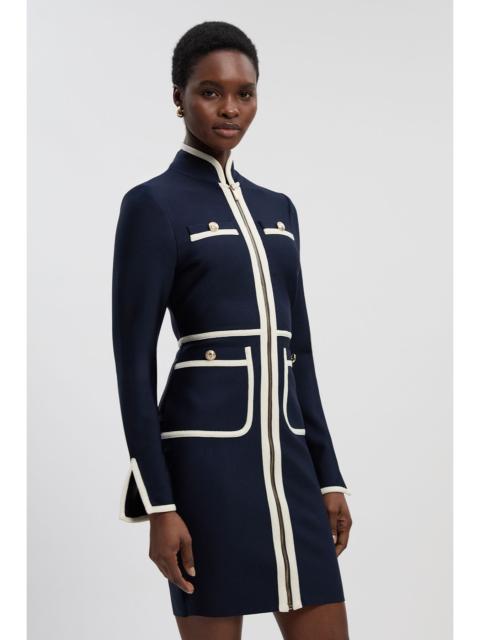 Figure Form Bandage Knit Piping Detail Military Mini Dress