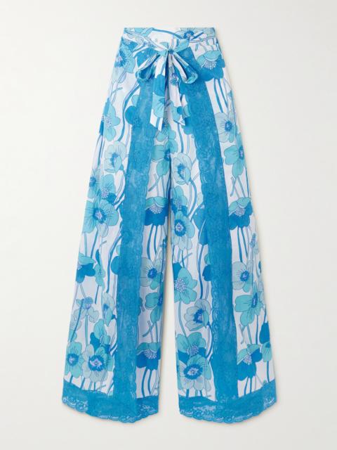 Alexis Layered Lace-trimmed Floral-print Cotton-voile Wide-leg Pants