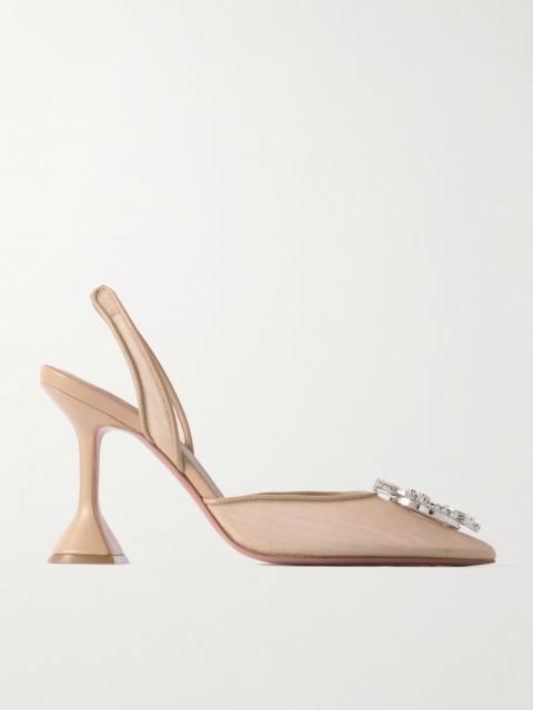 Begum Crystal-embellished Leather-trimmed Mesh Slingback Pumps