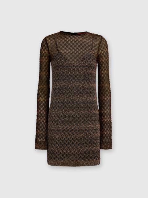 Lameté lace mini-dress with a see-through effect