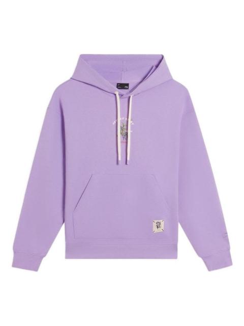 (WMNS) Li-Ning Floral Embroidered Logo Hoodie 'Purple' AWDS920-2