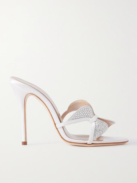 Butterfly Crystal-embellished Silk-satin Mules