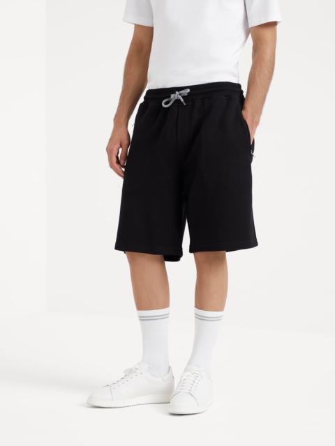 Cotton, cashmere and silk French terry double cloth Bermuda shorts