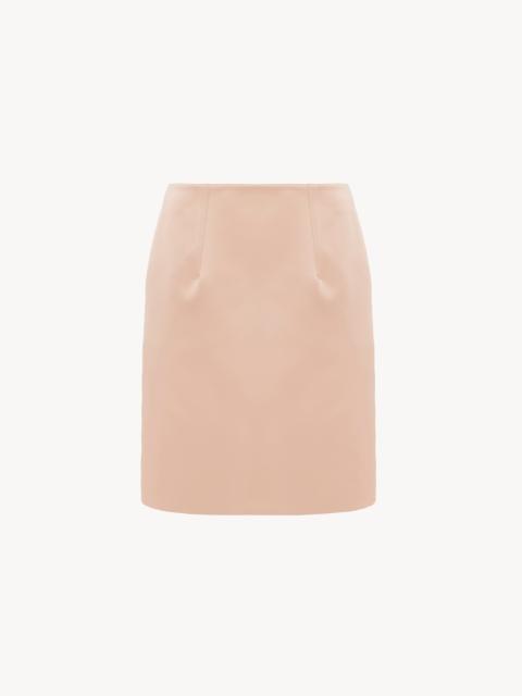 SHORT PENCIL SKIRT IN TECHNICAL DUCHESS SATIN
