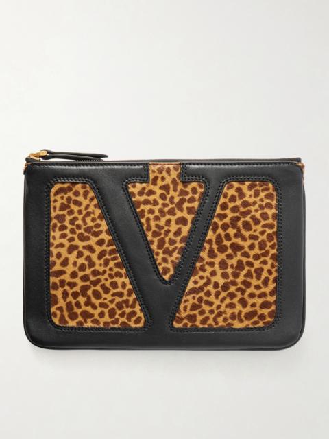 Viva Superstar Medium Leather-trimmed Leopard-print Calf Hair Clutch