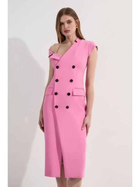 Petite Compact Stretch Asymmetric Collar Tailored Pencil Maxi Dress