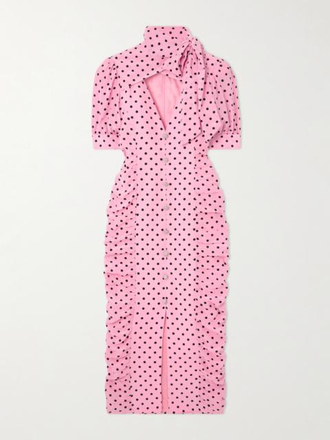 Pussy-bow Polka-dot Silk-crepe Midi Dress