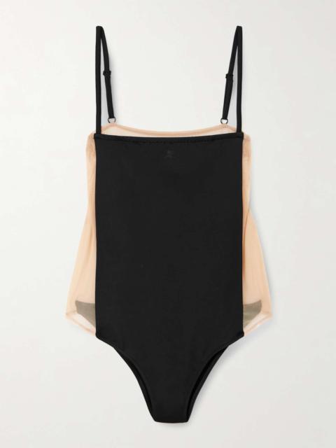 Illusion mesh and jersey bodysuit Black