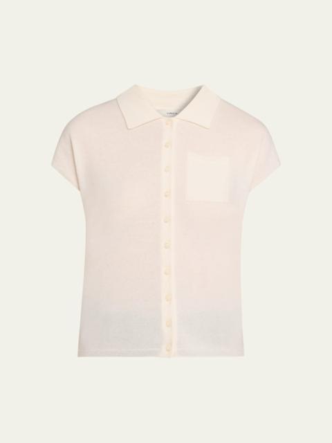 Short-Sleeve Cashmere-Blend Polo Sweater