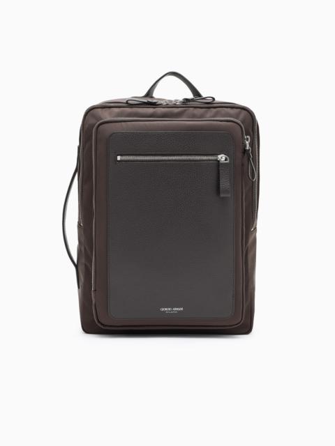 ASV NYLON AND PEBBLED-LEATHER BACKPACK