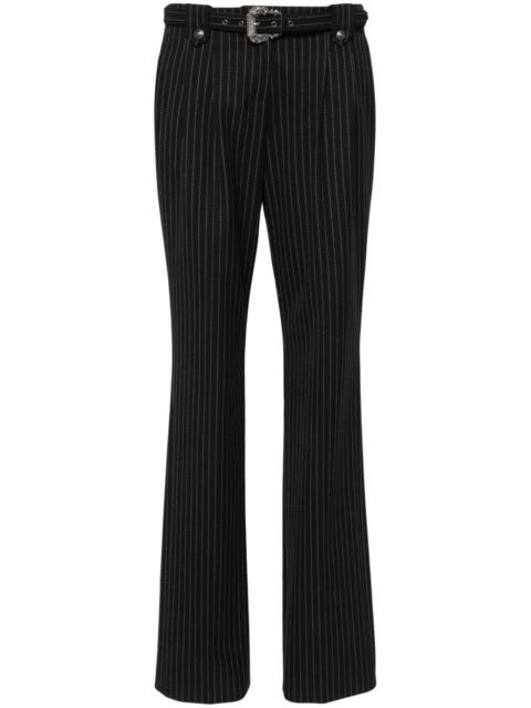 pinstriped logo-engraved straight trousers