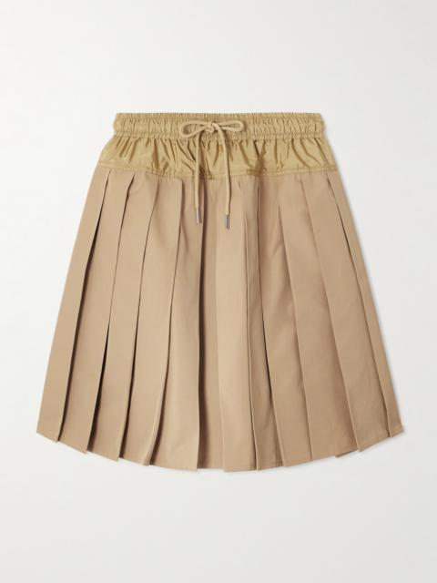 Shell-trimmed Pleated Twill Skirt