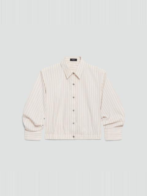 Cropped Shirt in Striped Cotton-Blend