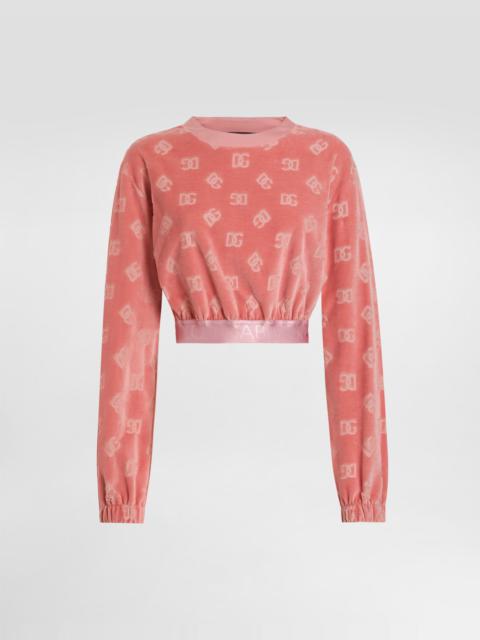 Short chenille jacquard sweatshirt with jacquard DG logo