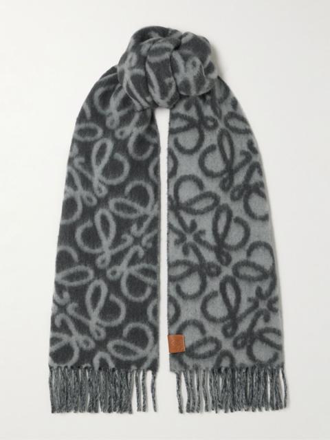Fringed jacquard-knit scarf Blue