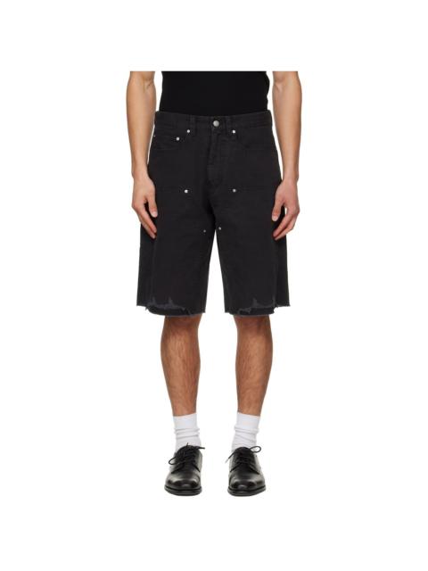 Black Hand Distressed HBT Double Knee Shorts