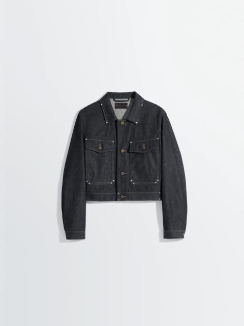 CROPPED BLOUSON WITH STUDS IN DENIM