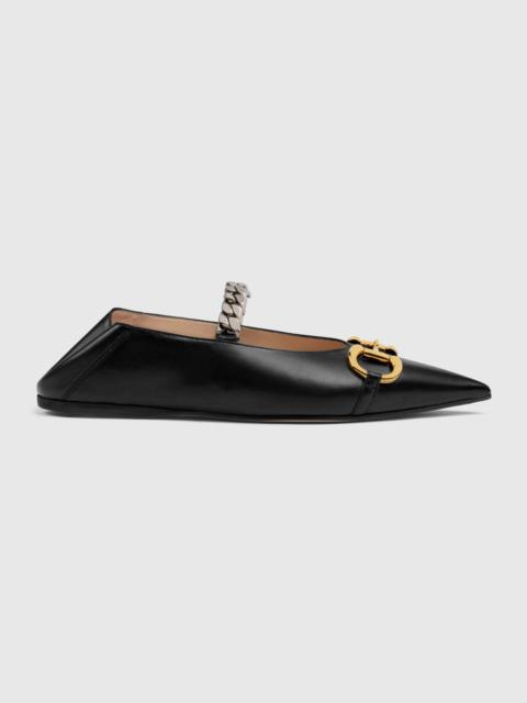 Women's leather ballet flat with Horsebit