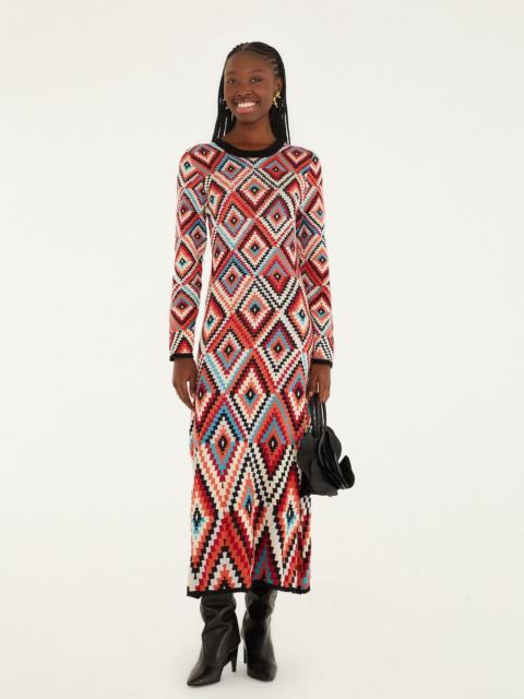 Multicolor Pretti Long Sleeve Knit Maxi Dress