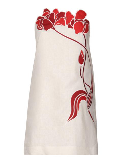 Tulipanes Embroidered Linen Mini Dress ivory