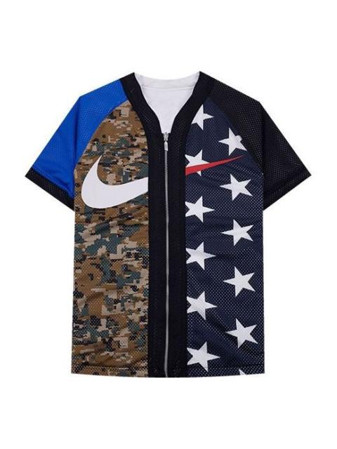 Men's Nike Lab NRG Fog Baseball Top Zipper Double Sided Baseball Uniform Short Sleeve Jacket Camoufl