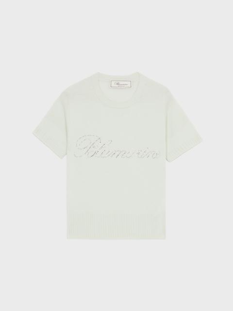 CASHMERE CROPPED SWEATER WITH BLUMARINE RHINESTONE LOGO