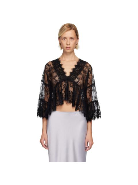 Black Victorian Lace V Neck Blouse
