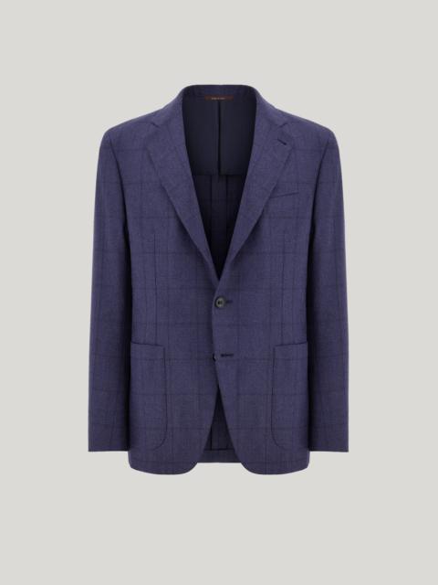 BLUE SILK AND CASHMERE MODERN-FIT OVERCHECK JACKET