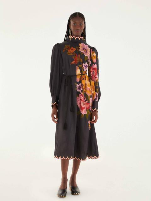 Black Chenille Flowers Lenzing™ Ecovero™ Viscose Midi Dress