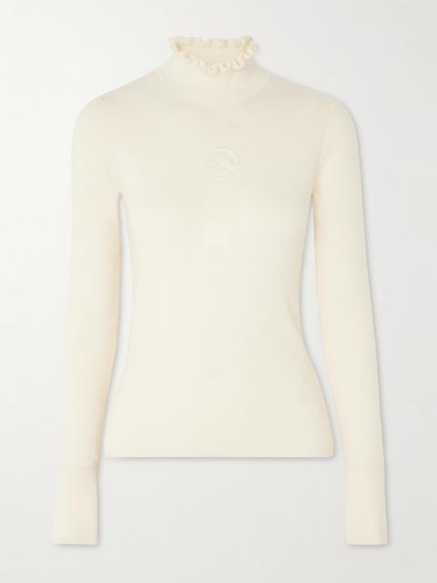 Kitz Ruffled Ribbed Merino Wool-blend Turtleneck Sweater