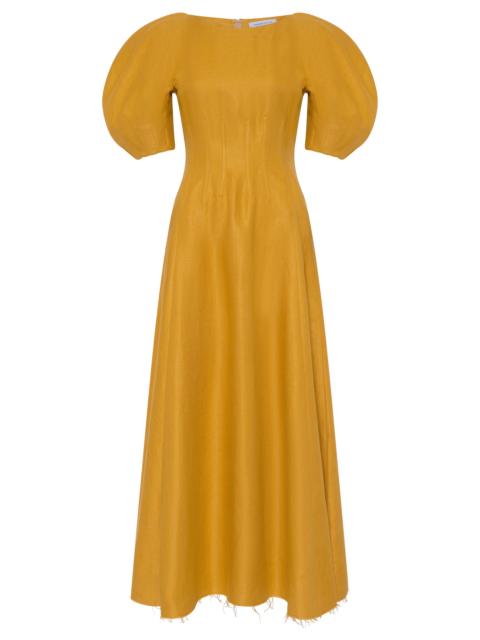 Ranya Puff Sleeve Maxi Dress in Golden Birch Linen Twill