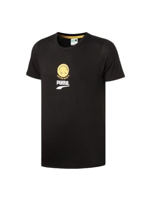PUMA Smiling Face Pattern Athleisure Casual Sports Short Sleeve Couple Style Black 530017-01