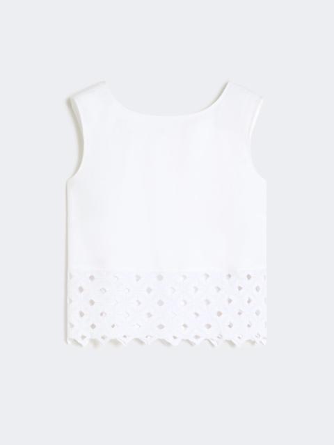 Poplin and macramé lace top - OPTICAL WHITE