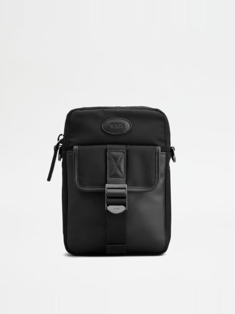 PHONE HOLDER IN FABRIC AND LEATHER MINI - BLACK