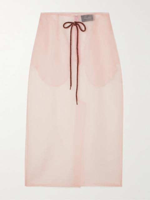Bow-detailed Silk-organza Midi Skirt