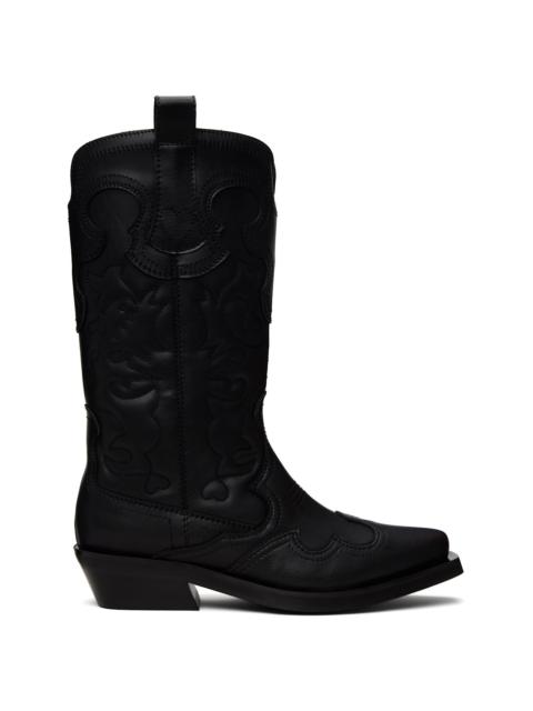 Black Mid Shaft Embroidered Western Boots